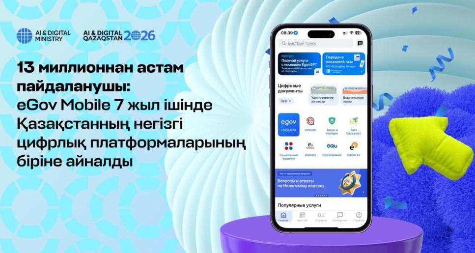 13 миллионнан астам пайдаланушы: eGov Mobile 7 жыл ішінде Қазақстанның негізгі цифрлық платформаларының біріне айналды